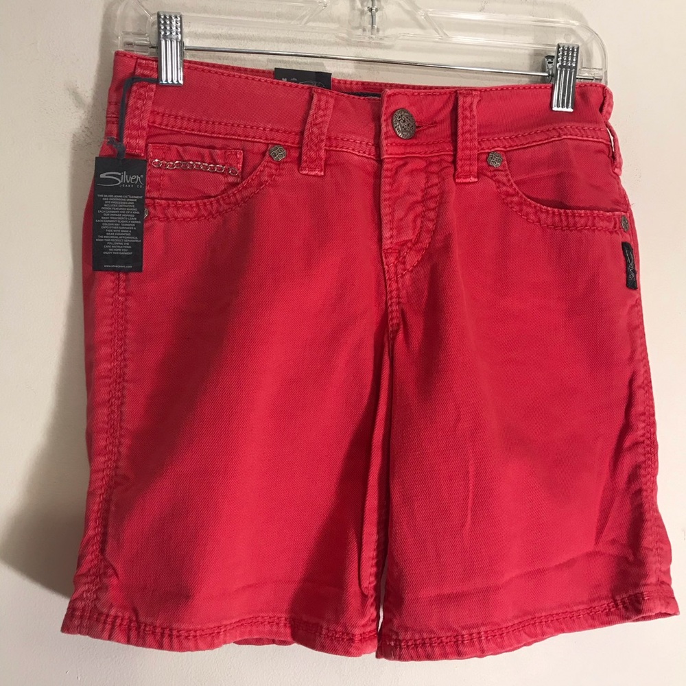NEW WITH TAG Silver Jeans Juniors Suki Flap Denim Shorts Pinkish Red  W25